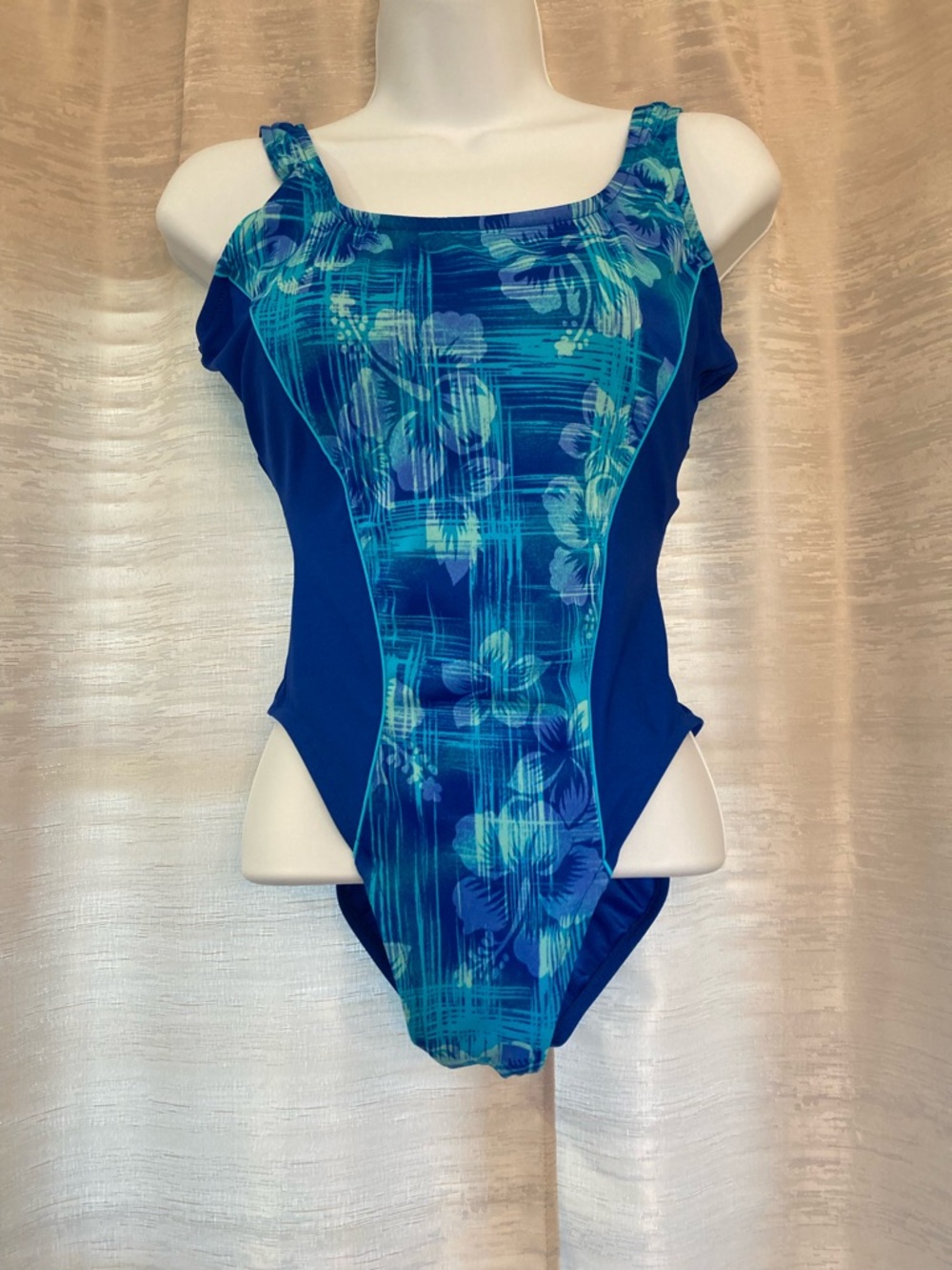 Blue and Teal Floral One-Piece Swimsuit